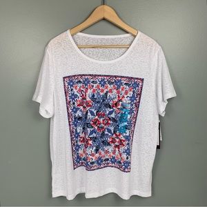 NWT Gloria Vanderbilt Patriotic Quilt White T-Shirt Size XL